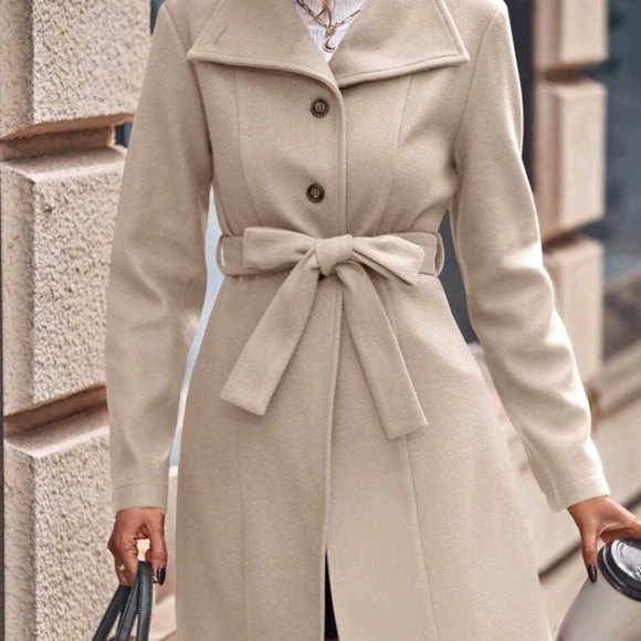 Solid Single Breasted Belted Overcoat - Picture 4 of 6